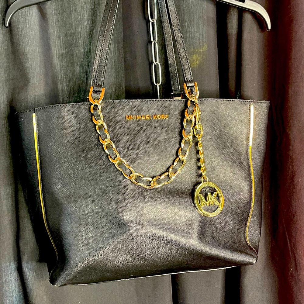 Michael Kors Black Purse with Gold Trim